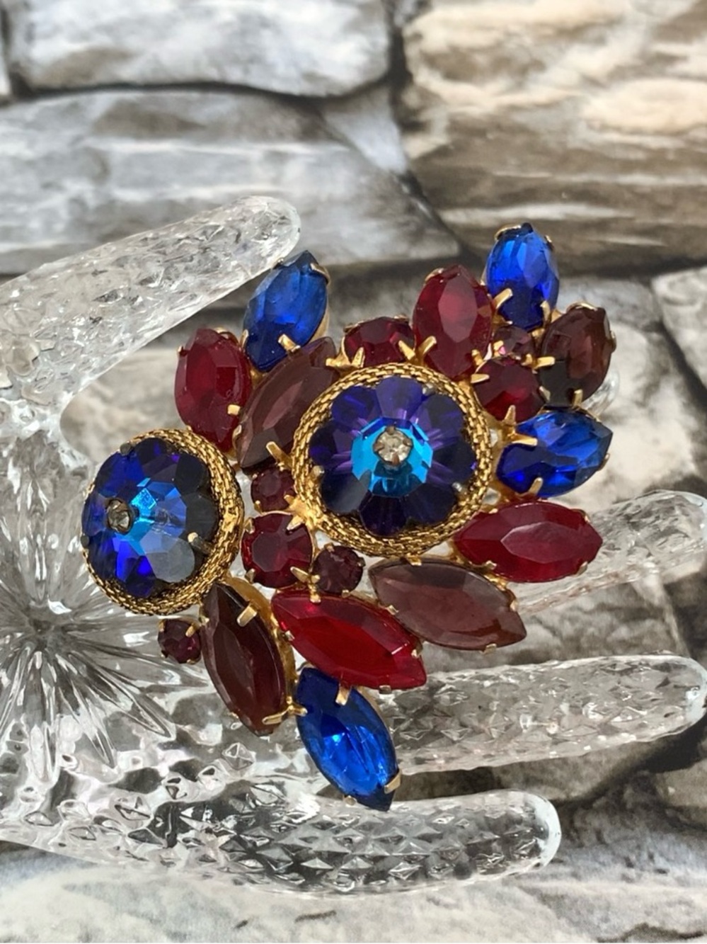 Vintage Owl Mask Rivoli Heliotrope Margarita Twisted Rope Rhinestones Brooch Pin
